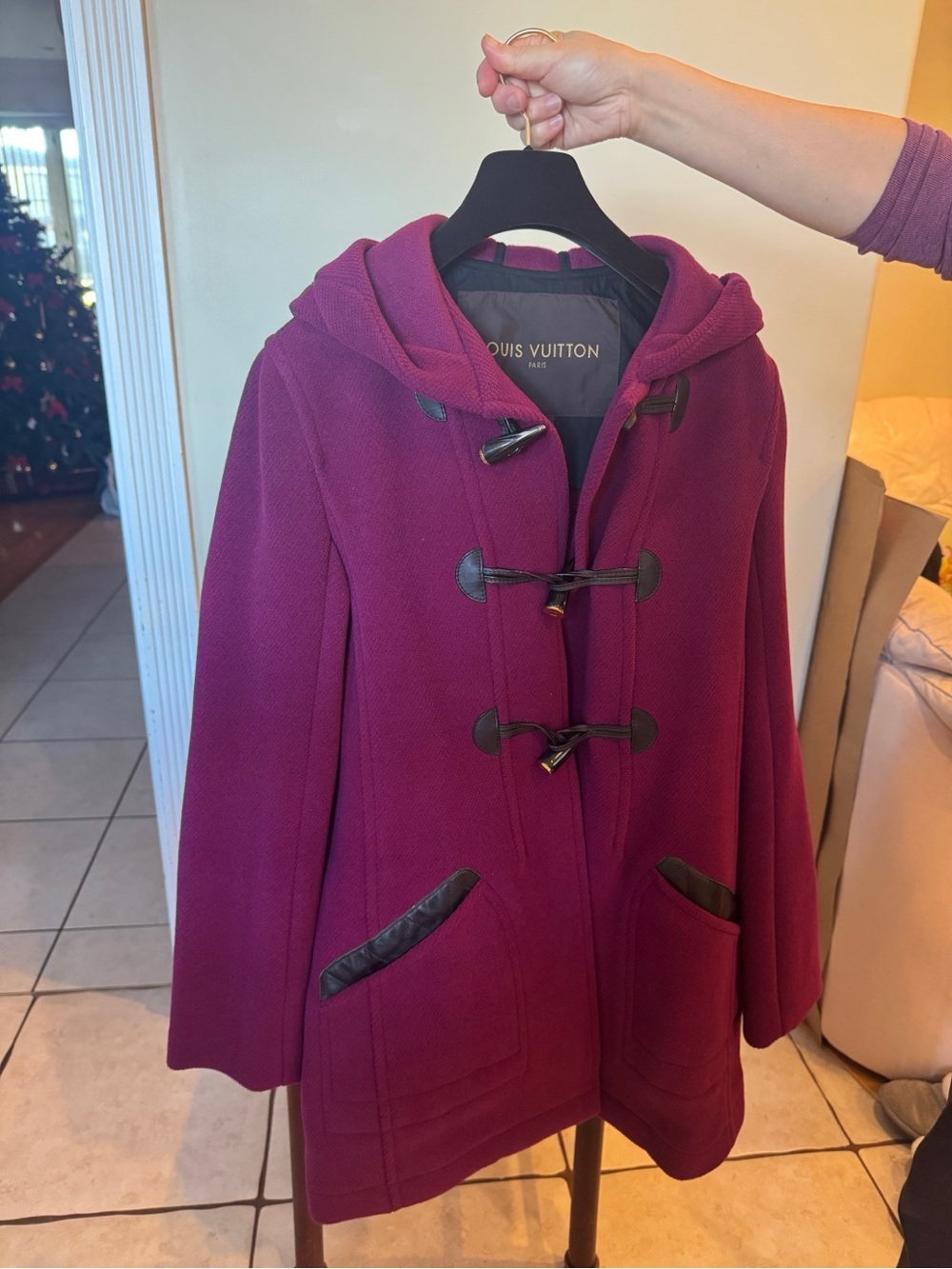 Louis Vuitton Women's Hooded Toggle Wool Coat in Magenta